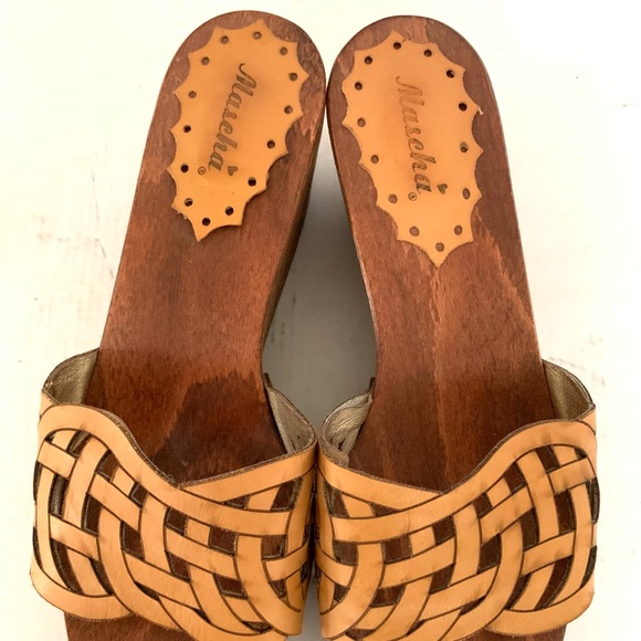 Natural tan color real leather sandals light wedges laser cut design Eu 40 US 10 - Picture 5 of 8